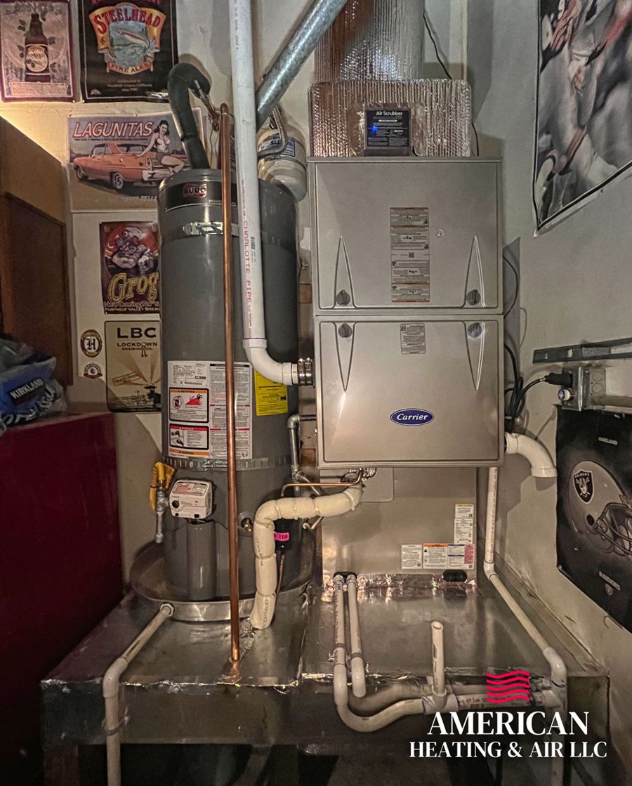 New gas furnace installed in a utility closet